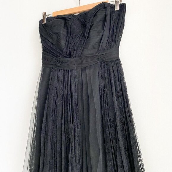 Adam by Adam Lippes Ruched Bodice Lace Detail Fit and Flare Midi Coctail Dress 6 - Picture 4 of 11